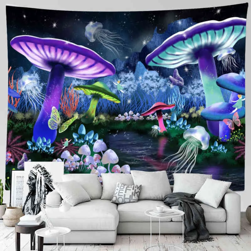 Sepyue paddestoel muur tapijtwand hangende thuiskamer decoratie muur decor boho hippie psychedelic starric sky print deken dunne j220804