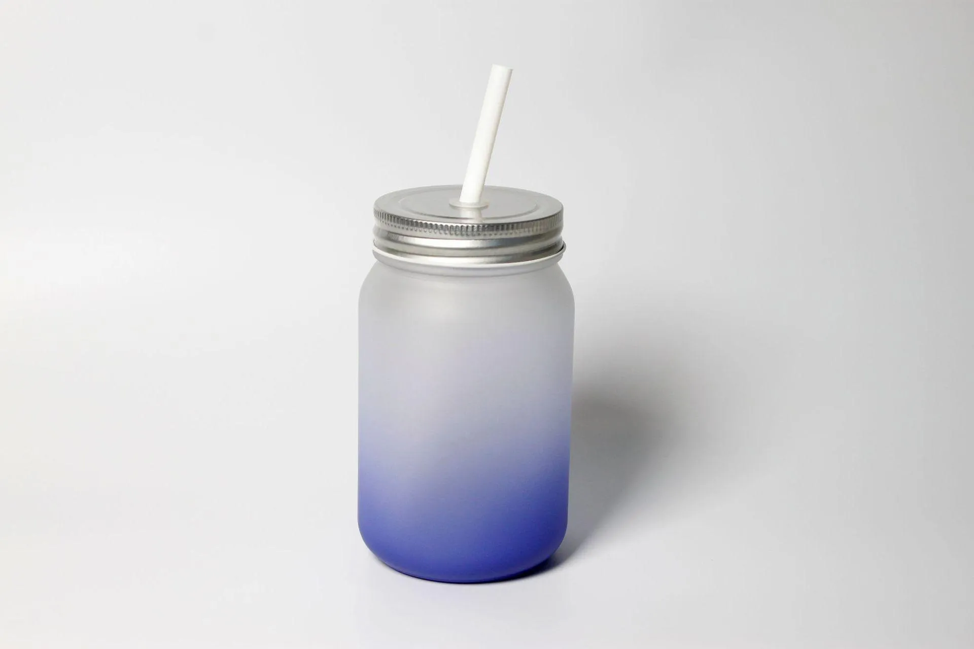 12oz Sublimation Blank Frosted Glass Mugs Gradient Color Mason Jar With Lid Plastic Straw Cup Free DHL HH22-42