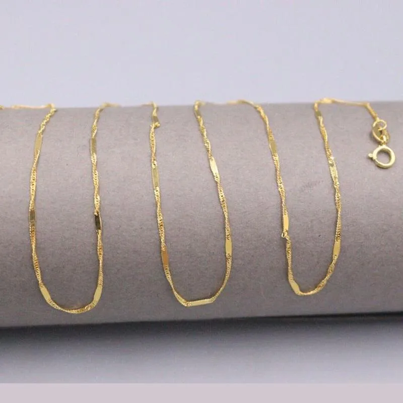 Correntes puras AU750 18k Chain de ouro amarelo 0,7mm Mulheres Colar Cingapura Colar 18 polegadas 1-1.3GCHINAIS
