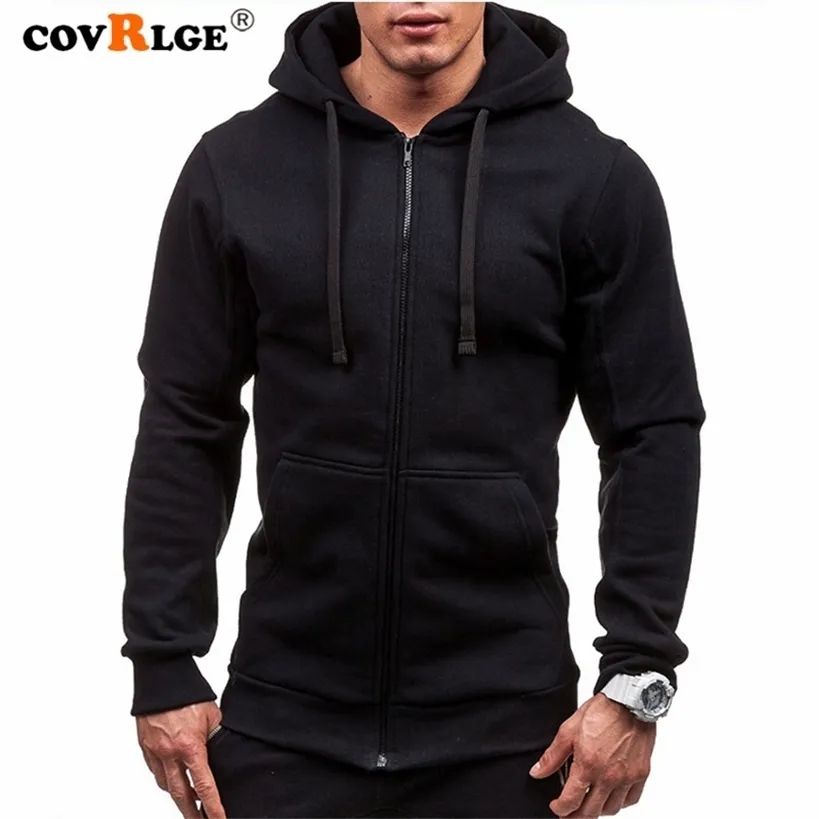 Covrlge Erkekler Hoodies Ceket Bahar İpli Fermuar Kapşonlu Kazak Erkek Uzun Kollu Cep Kazak Sonbahar Hoodie Coat MWW145 220325