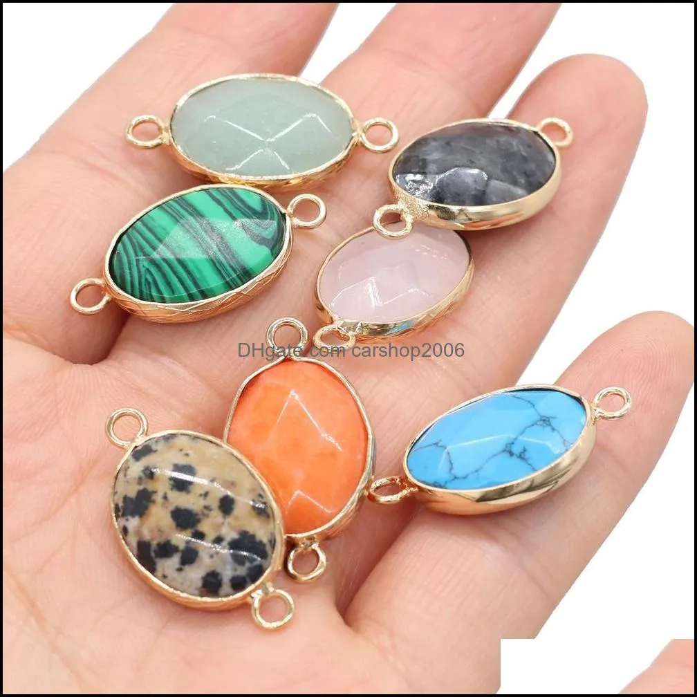14x27mm Oval Shape Natural Stone Rose Quartz Tiger`s Eye turquoise opal Pendant charms DIY for druzy bracelet Necklace earrings Jewelry