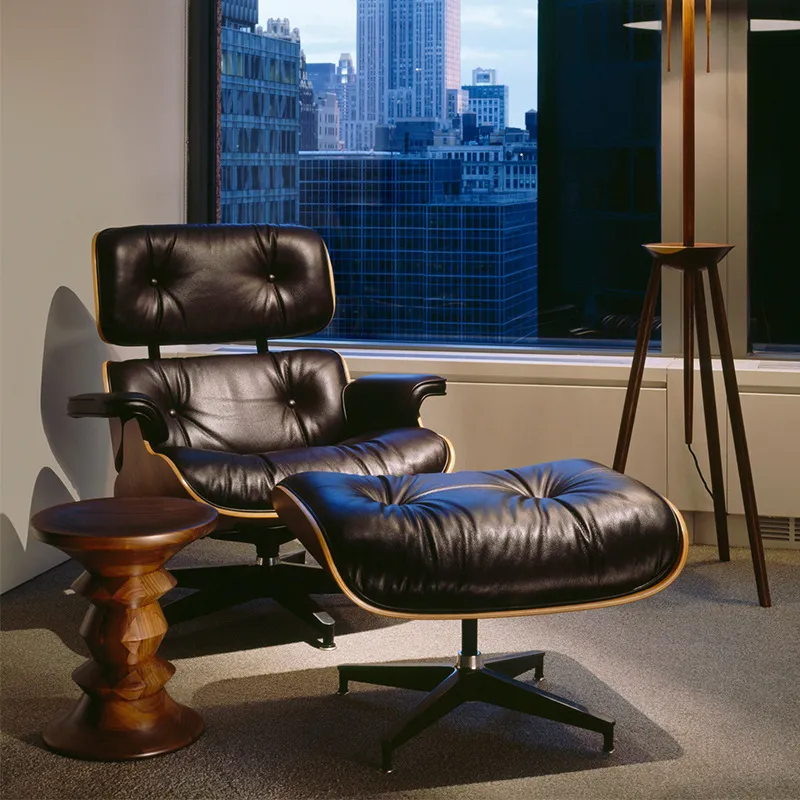 Mobili per soggiorno Eames Pelle bovina Pu derma ruota chaise longue girevole Divano nordico singolo di design sedie semplici e moderne per il tempo libero