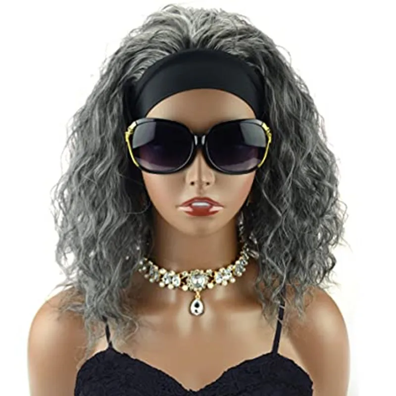 Salt & Pepper Loose Wave Headband Wig With Black Headband With Hair