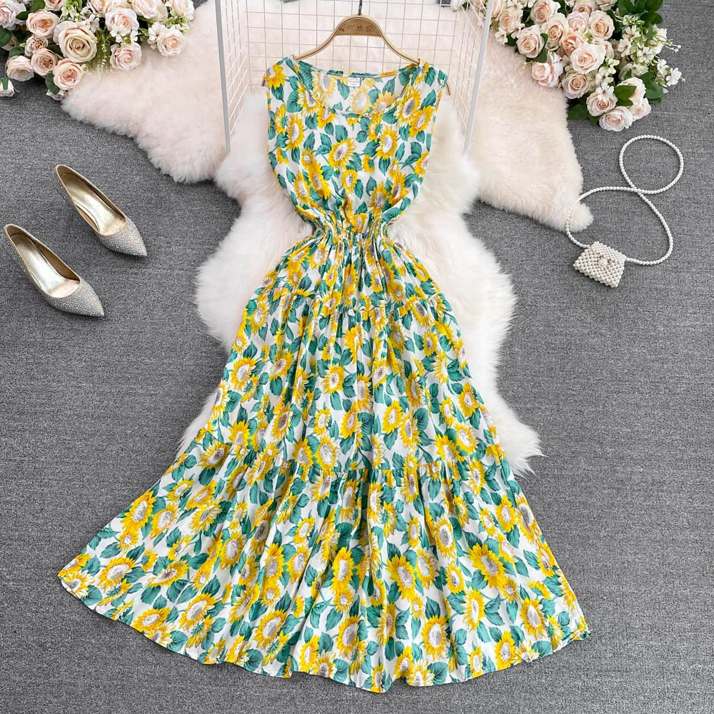 Cotton maxi beach dress summer sleeveless floral print crew neck empire  waist ankle-length from Dhgate Basic & Casual Dresses - price 25.68