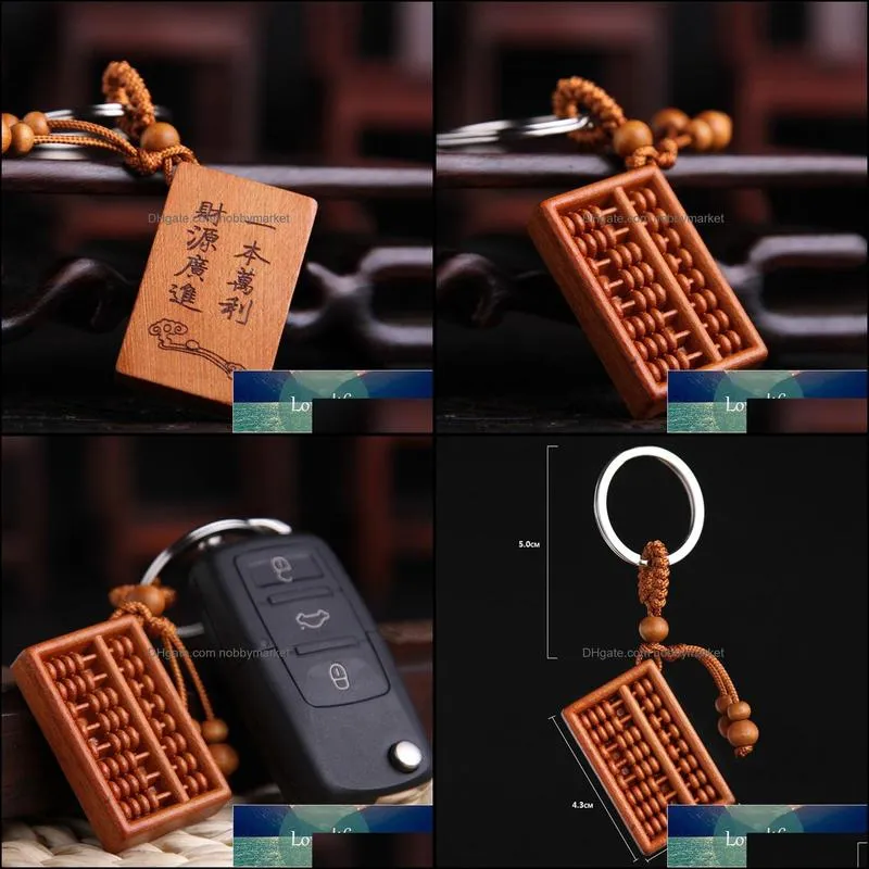 Men`s Wood Carved Abacus Shaped Key Chain Key Ring Holder Lucky Keychain Gift For Trendy Car