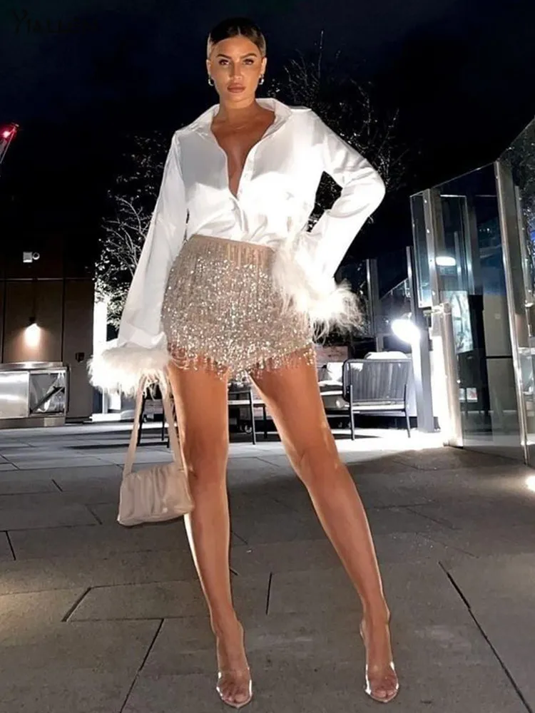 Elegant Feather Nice Blouses For Women Slim, Solid, And