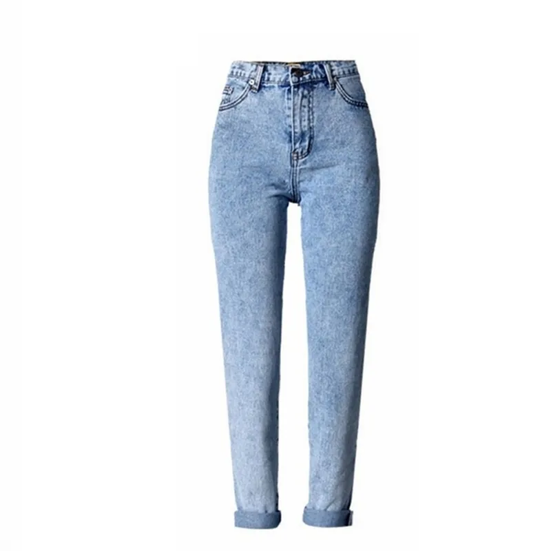 Vintage hög midja jeans kvinna pojkvän bomull denim byxor mager stretch snöflinga mamma för kvinnor plus storlek 210521