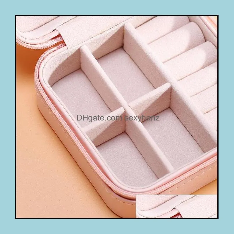 Portable Travel Jewelry Storage Box PU Leather Display Rack Necklace Earrings Ring Boxes Desktop Decoration 3 Colors