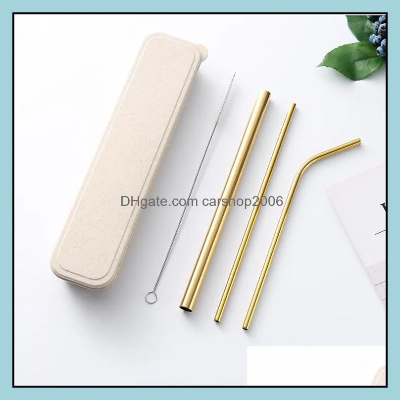 cup straws 3+1 set colored metal straws eco 304 stainless steel straws drinking plastic box packing
