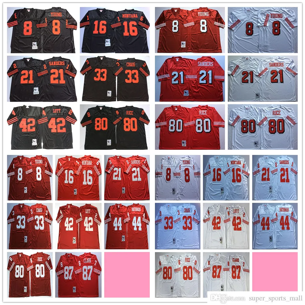 NCAA 75th Vintage Football 8 Steve Young Jerseys zszyte 16 Joe Montana 21 Deion Sanders 87 Dwight Clark Jersey Red Black White