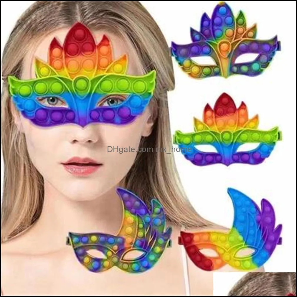 Party Mask Fidget Toy Rainbow Masquerade Balls Fancy Dress Masks Blindfold Push Bubble Facemask for Halloween Christmas Prom kids