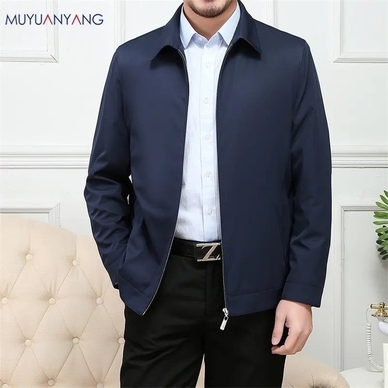 Mu Yuan Yang Automne Hommes Zipper Veste Business Casual Revers Slim Fit Veste Haute Qualité Style Classique M4XL 201104