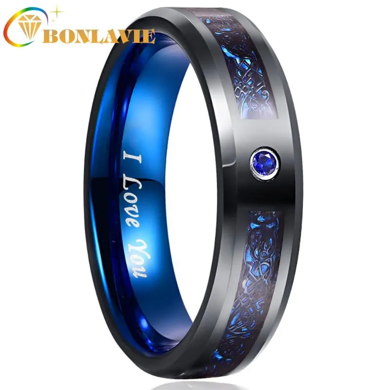 Мужские обручальные кольца 6 мм синее углеродное волокно черное кольцо из карбида вольфрама Comfort Fit Band для мужчинСвадьба