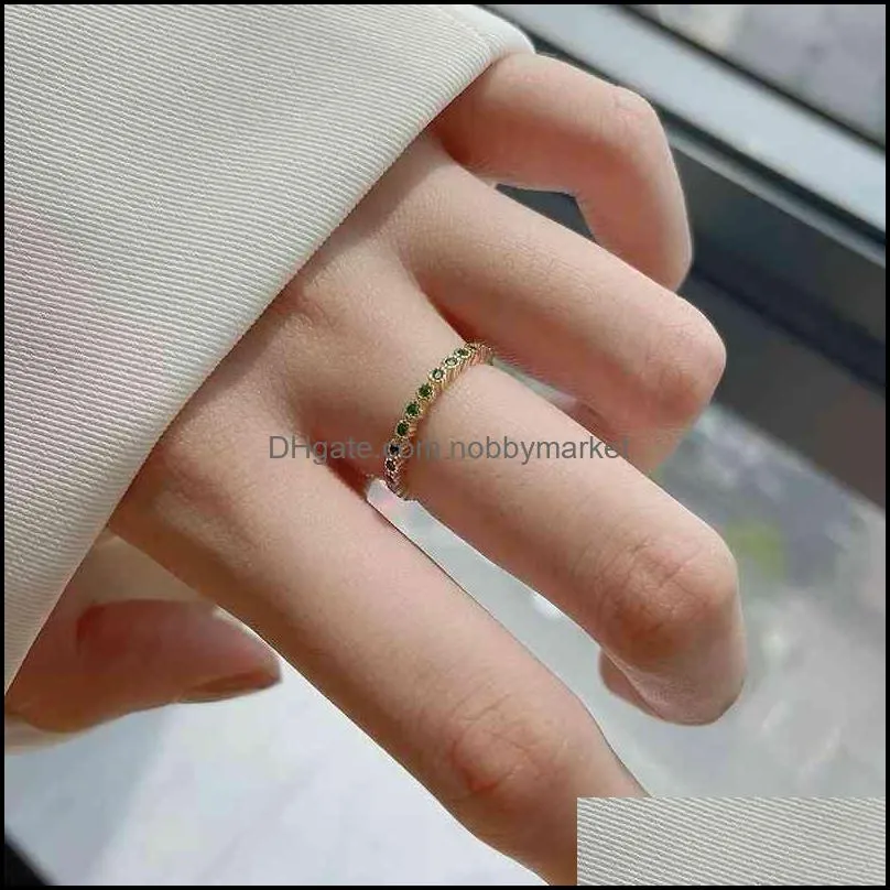 S925 Sterling Silver Plated 14K Gold Emerald Ring women`s new fashion opening ins advanced sense index finger ring unique