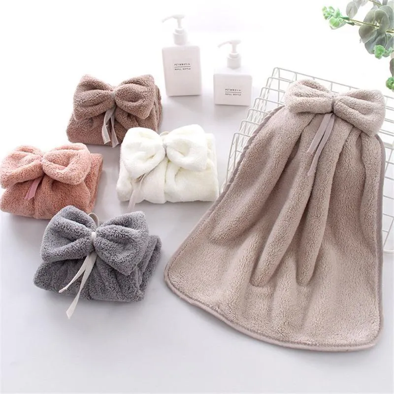 Handduk kök badrum absorberande mjuk trasa bowknot korall sammet diskdukar hem terry handdukar hand toweltowel