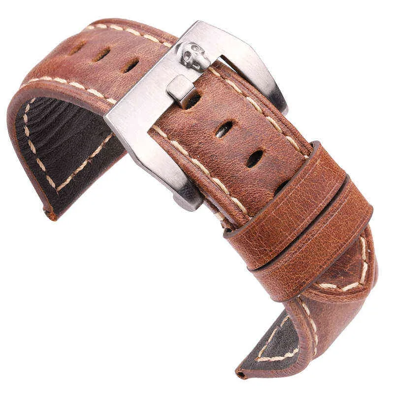 Cowhide Strap Women Men 20 22 24mm Genuine Leather Vintage bands Dark Brown Red Black Belt Band Accessories Bracelet G220420