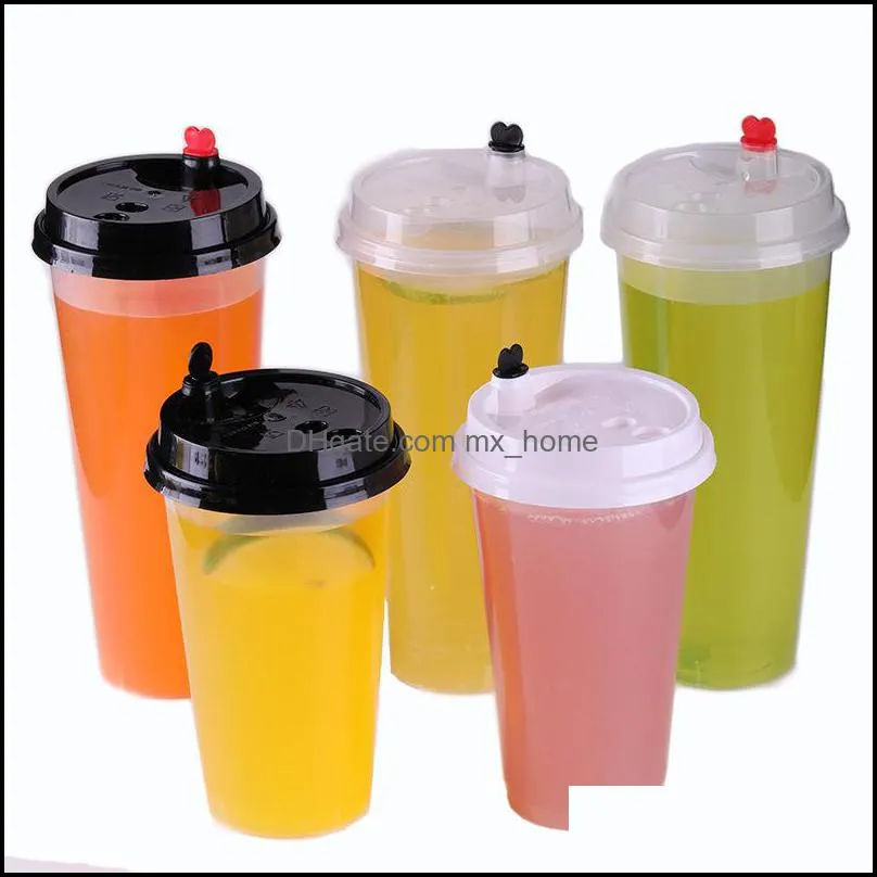 700ml 24 oz Disposable Plastic Cups Cold Hot Drinks Juice Coffee Milky Tea Cup Thicken Transparent Drink Tool With Lid