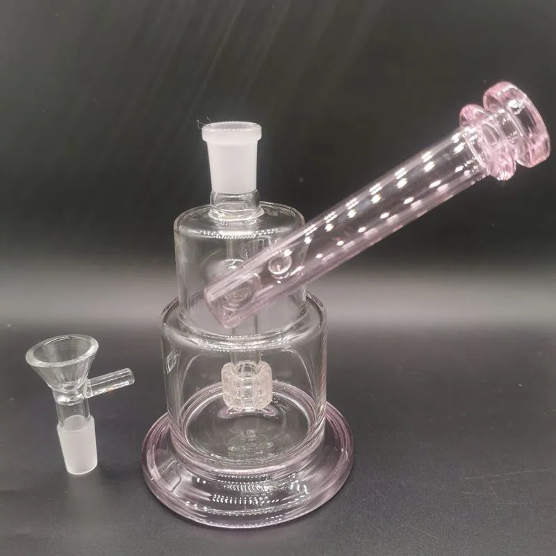 Pink Mini 6.5 inch Glass Water Bong Hookahs with Bowls Tire Percolator Oil Dab Rigs Smoking Pipes with Female 14mm Joint