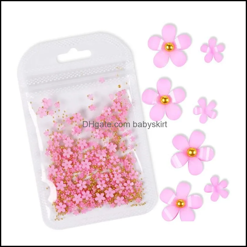 2g/Bag 3D Pink Flower Nail Art Jewelry Mixed Size Steel Ball Supplies For Professional Accessories DIY Manicure Design