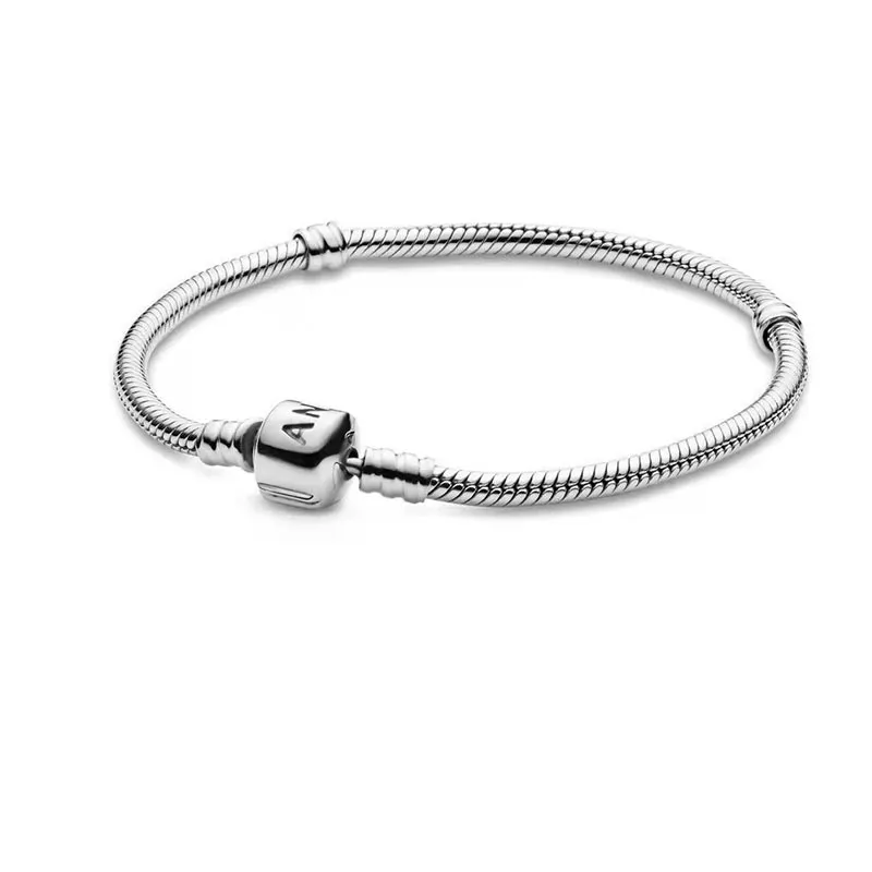 Fabrik grossist 925 Sterling Silver Armband 3mm Snake Chain Fit Charm Bead Bangle Love Armband Smyckesgåva för män kvinnor