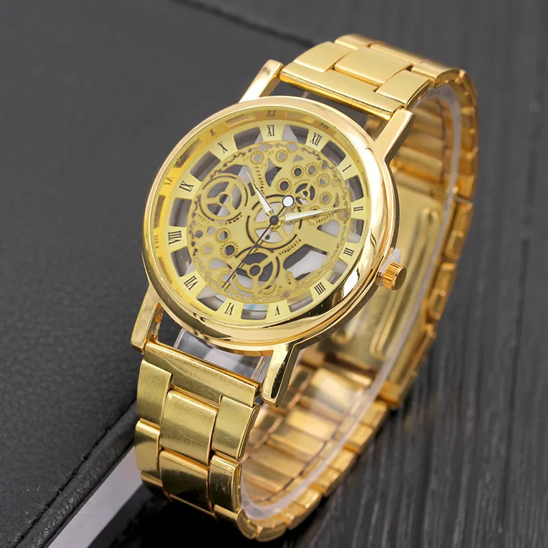 أزياء رجال wristwatches المرأة الرياضية الكوارتز الساعات الهيكل العظمي جوفاء التصميم الفولاذ المقاوم للصدأ الفرقة