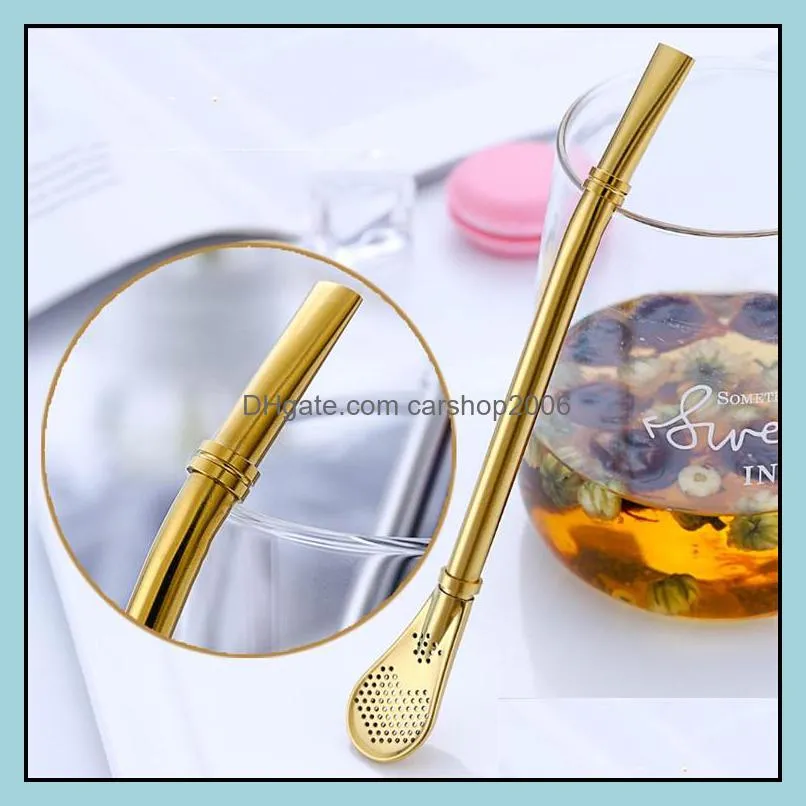 colorful filter spoon bombilla straw stainless steel 304 yerba mate tea drink straw spoon 15.5cm