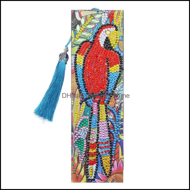 5d diy special shaped diamond painting leather bookmark embroidery craft tassel book marks for books gifts