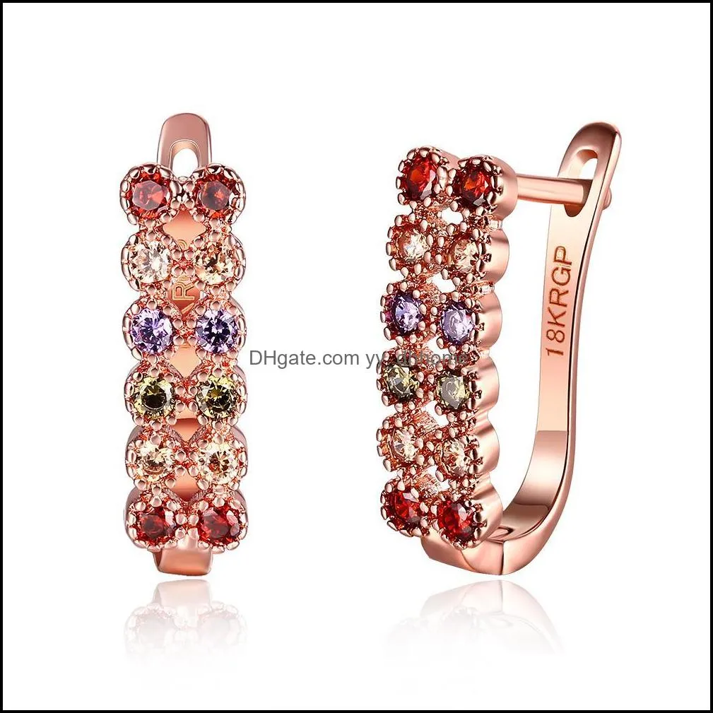 beautiful design 18k rose gold plated clip earrings with zircon women fashion party jewelry