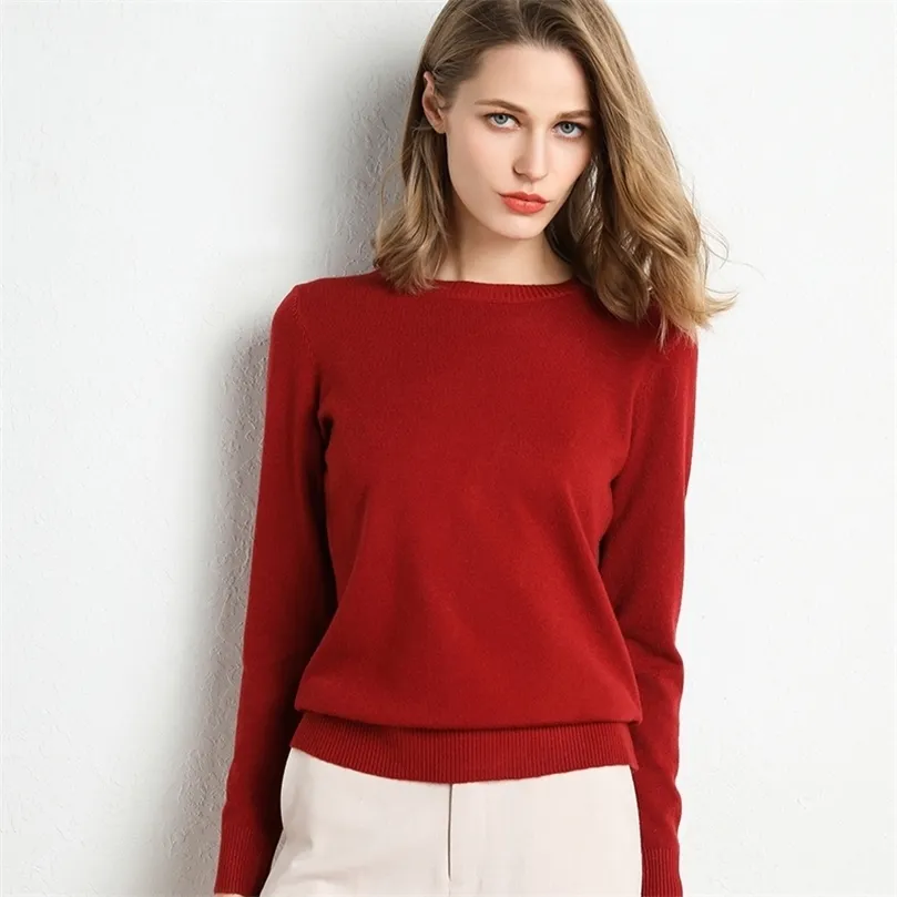 Kvinnors tröja Autumn Winter Clothes Solid O Neck Wool Women's Sweater Jumper Long Sleeve Sticked tröja tröjor 201204