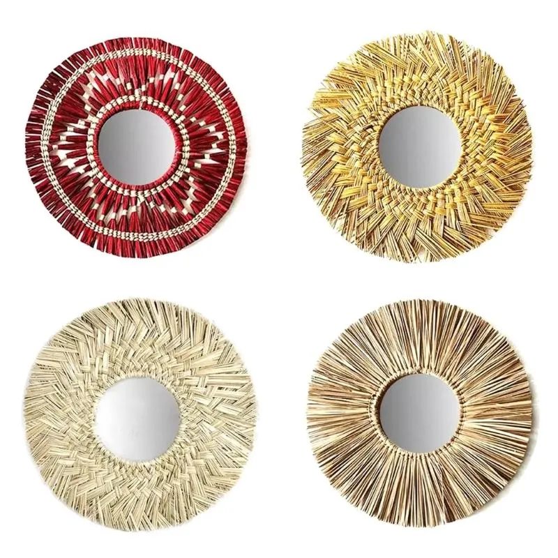 Mirrors Rattan Plaited Seaweed Art Makeup Mirror Nordic Style Wall Hanging Home Living Room Bedroom Decoration Pography PropMirrors