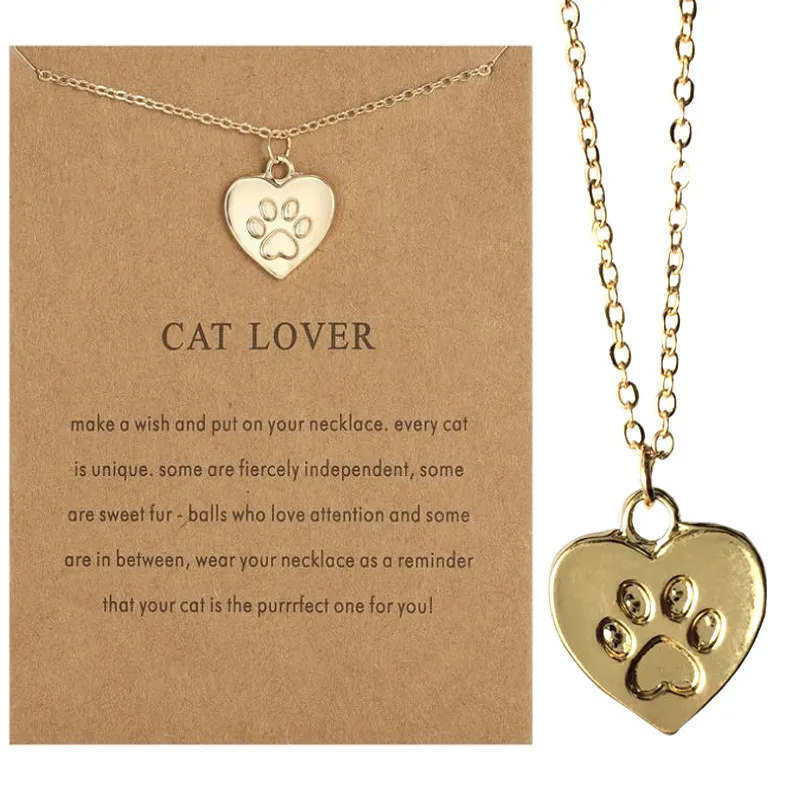 LOVE CAT PAW PRINT Collier Animal Cat Footprint Candarbone Chain