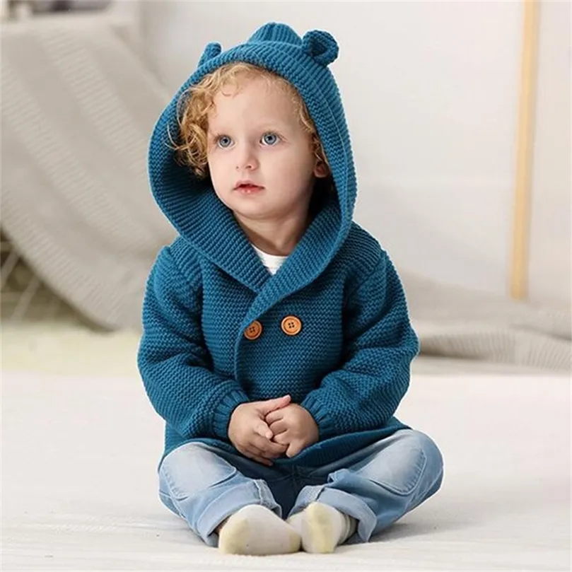 Herbst Baby Jungen Mädchen Strickjacke Jacken Winter Infant Baby Kinder Pullover Langarm Mit Kapuze Mantel Kinder Kleidung LJ201130