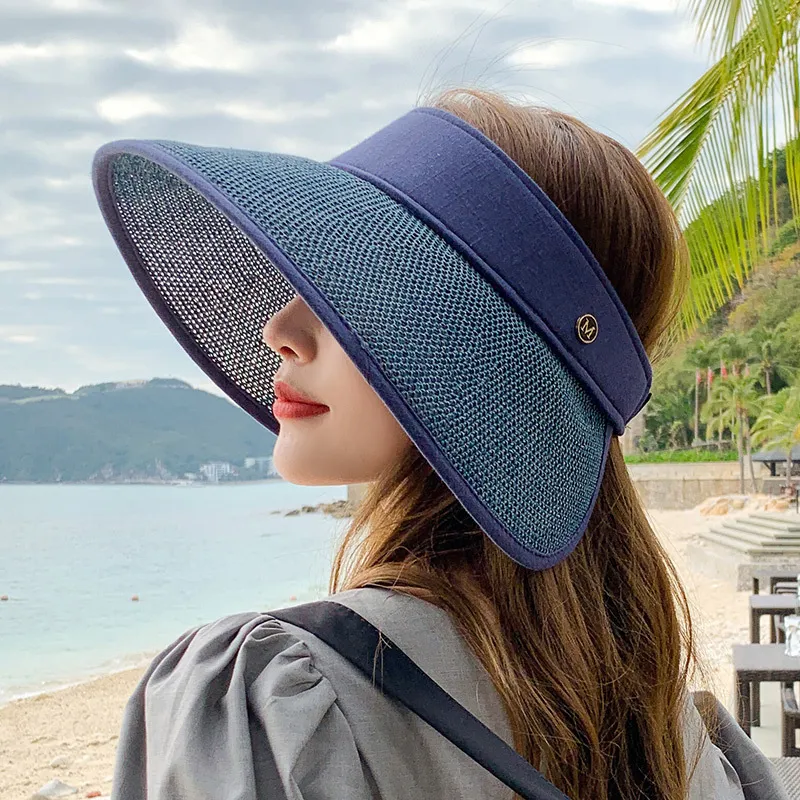 Packable Roll-Up Sun Visor Beach Straw Hat With Bow Wide Brim For Women