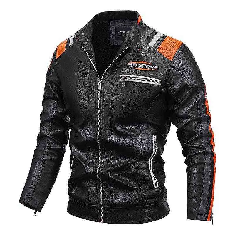 Męska motocyklowa kurtka motocyklowa 2021 Mężczyzna moda nowa skórzana kurtka motocyklowa męska haftowa kurtka bombowca zima polar pu płaszcz l220725