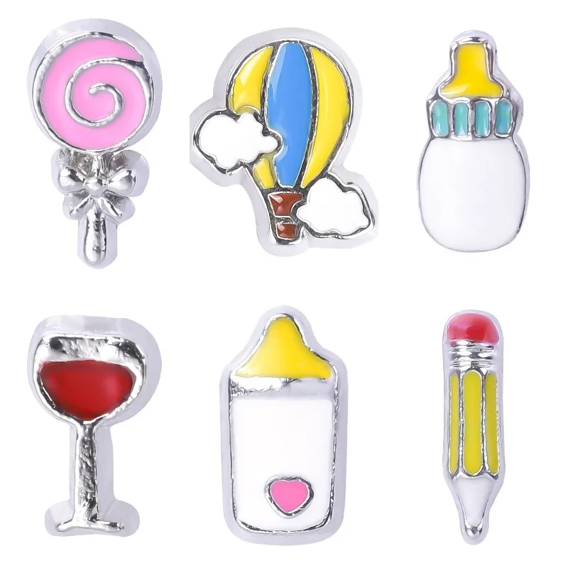 20PC/lot Lollipop Red Wine Charm Floating Locket Charms Pencil Cake Fit For Magnetic Glass Living Memory Locket