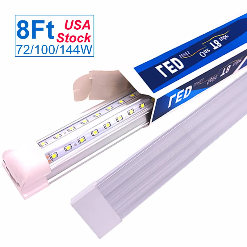 T8 LED Light Light Zintegrowany V w kształcie 6 rzędu 144W, 14400LM, równoważnik 240W, oświetlenie sklepu LED Clear Pokrywa, Super Bright White 6500K, AC85-277V, LED Light Light Light Oemed