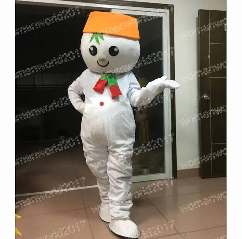 Halloween Snowman Mascot Costume Simulação de desenho animado Roupa de caráter de caráter de adultos roupas de natal vestido de fantasia para homens para homens mulheres