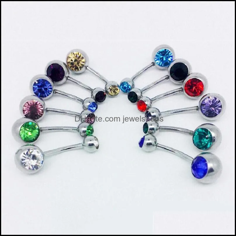 316l stainless steel belly button rings body poercing navel rings soild titanium with two austrian crystal jewels wholesale price