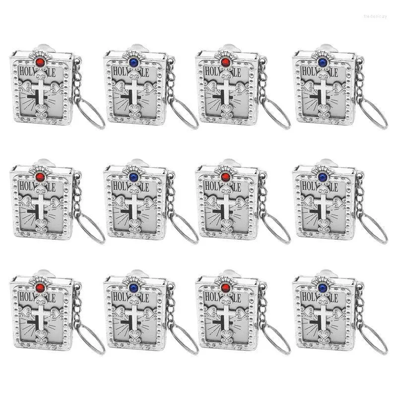 Keychains 12pcs Accessories Mini Pendant Catholic English Gift Unisex Religious Universal Portable Key Chain Cross Bible Jewelry Baptism Fre