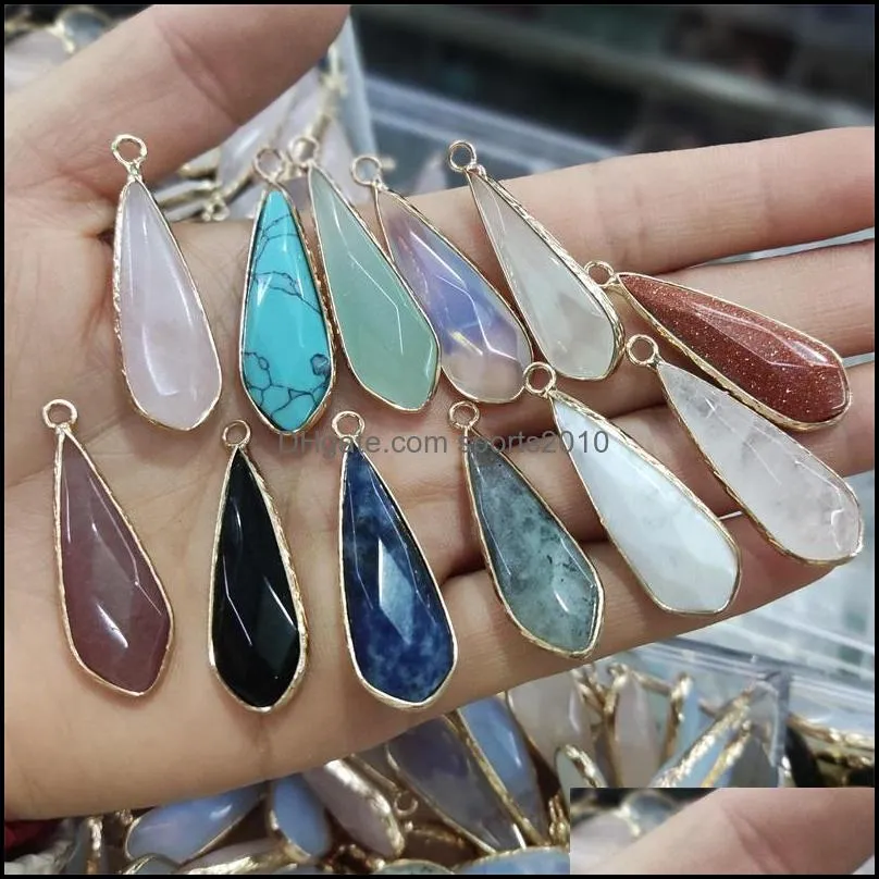 gold edge natural crystal geometry stone charms rose quartz pendants trendy for jewelry making sports2010