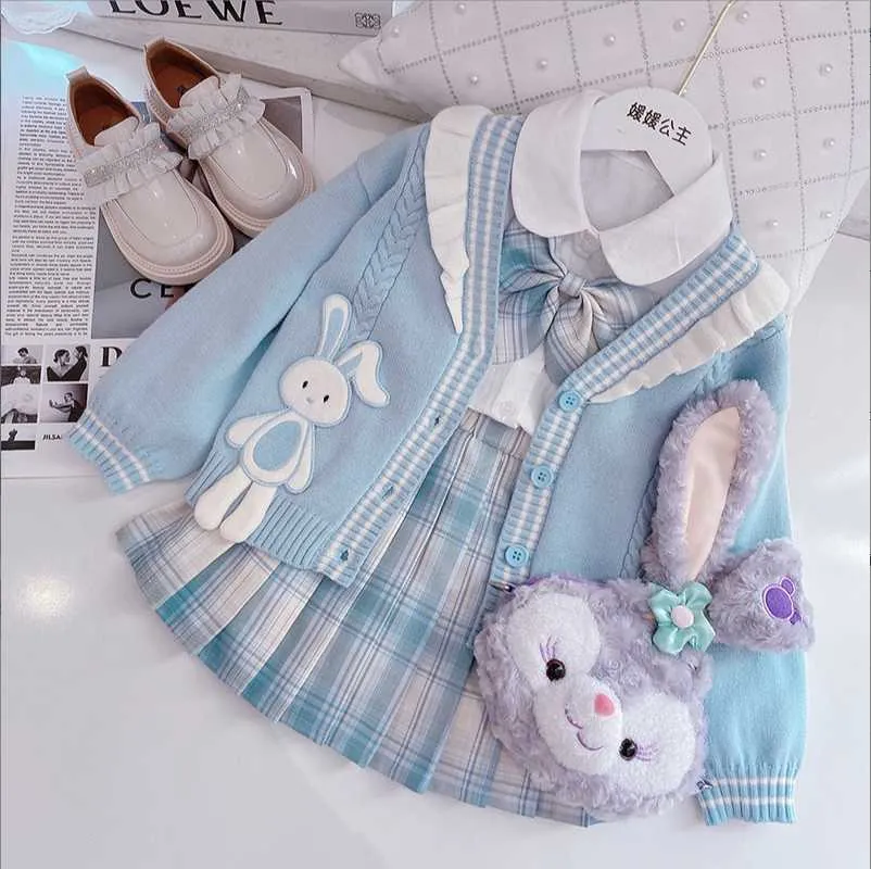Conjuntos de roupas Conjunto de 3 peças Girls JK Suit Corean Version of the Children's College Style Spring e Autumn Knit
