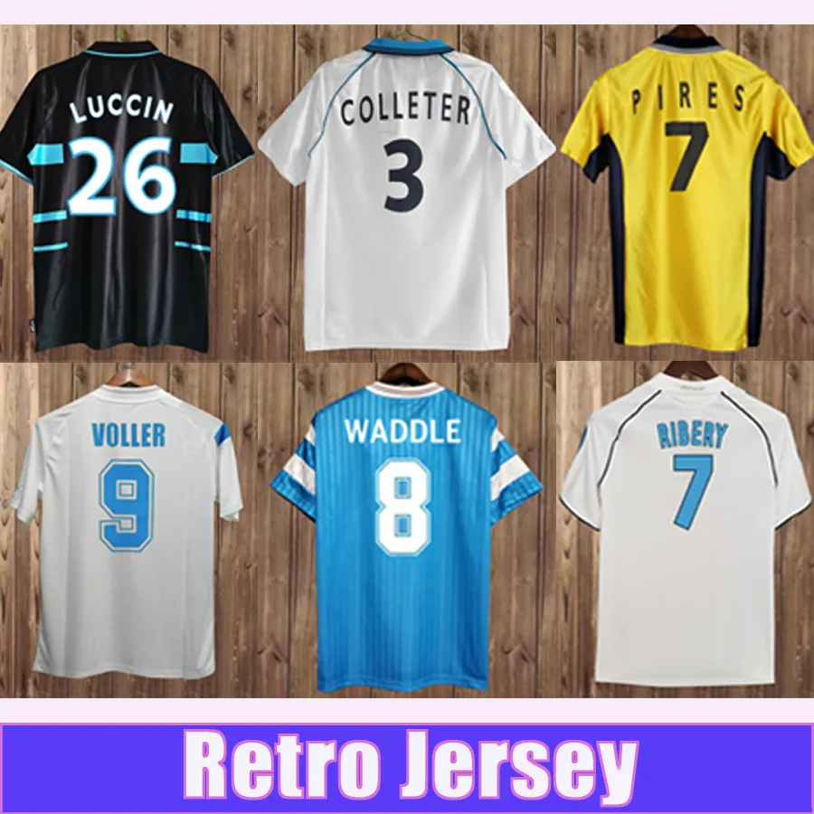90 91 WADDLE VOLLER PIRES Retro Mens Soccer Jerseys COLLETER LUCCIN RIBERY 05 06 Home White Away Blue Football Shirts Uniforms