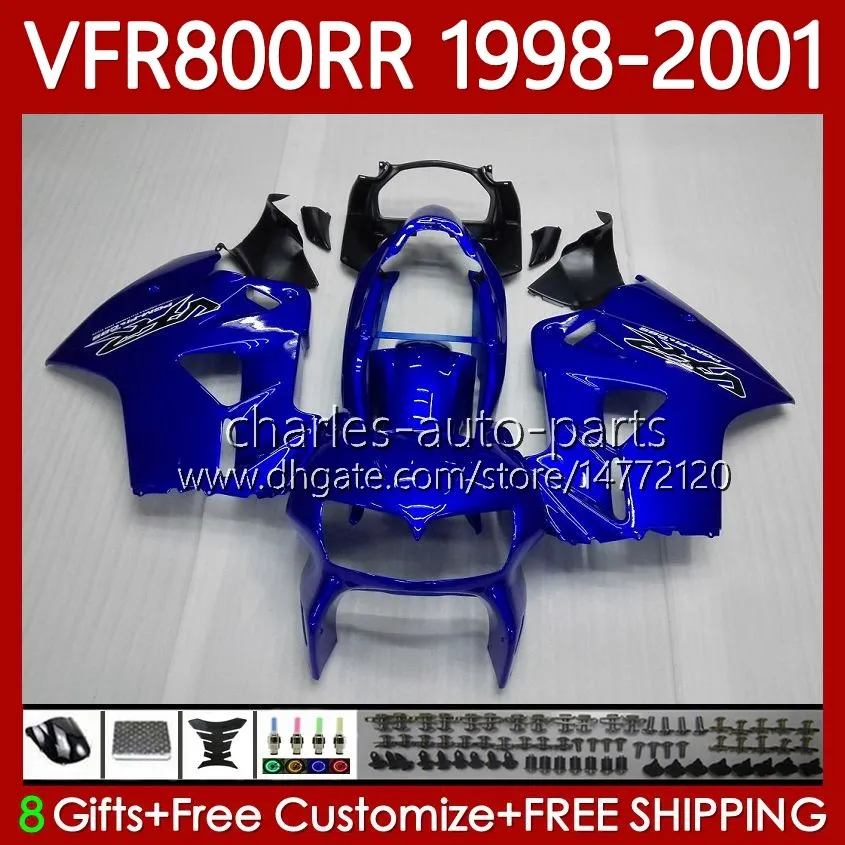 Bodywork para Honda VFR800RR Interceptor VFR 800RR 800 CC RR 98-01 Corpo 128No.26 800cc VFR-800 VFR800 RR 98 99 00 01 VFR800R 1998 1999 2000 Fairings Kit Blue