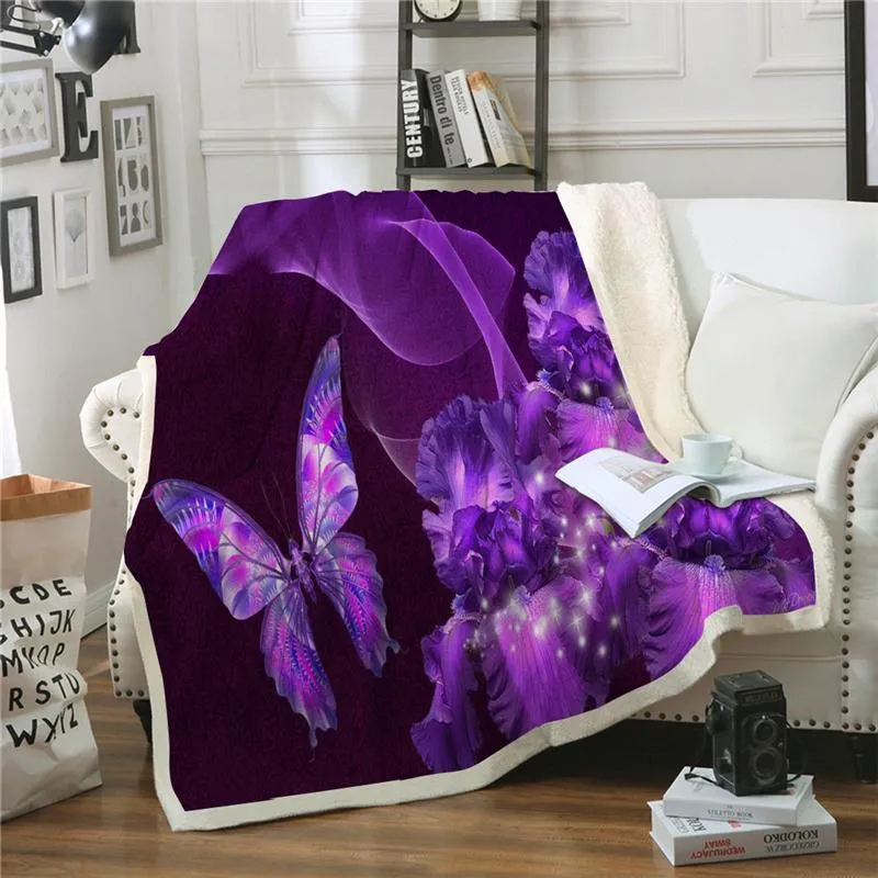 Blankets Warm Winter Throw Blanket Butterfly Flower Super Soft Sherpa Fleece Plush Bedspread Cover For Children Audlt Beds Sofa Couch Car