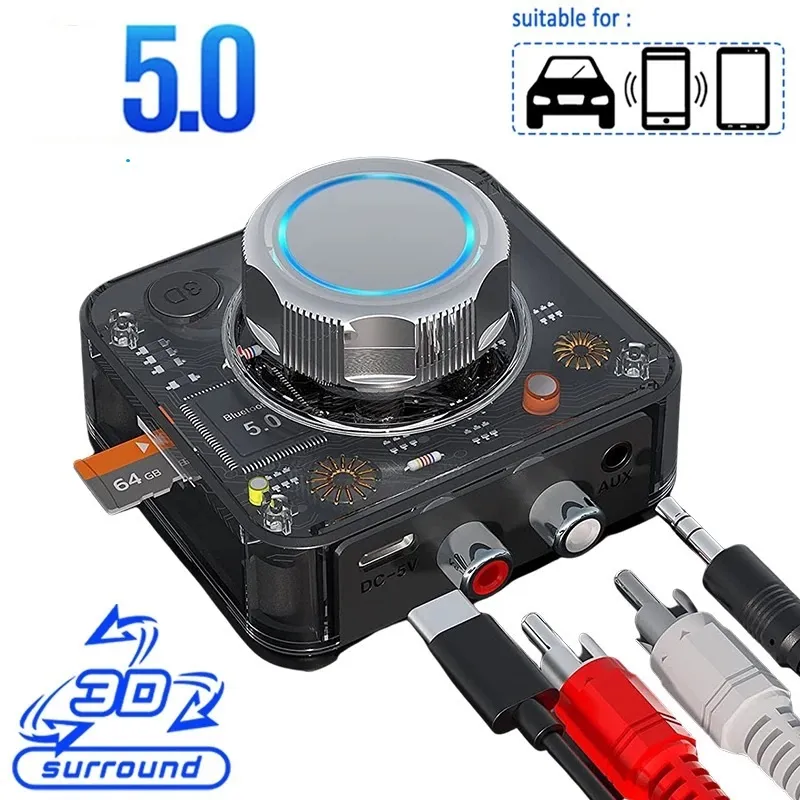 Bluetth 5.0 Audio Récepteur 3D Stéréo Musique Adaptateur Sans Fil TF Carte RCA 3.5mm 3.5 AUX Jack Pour Kit De Voiture Filaire Haut-Parleur Casque