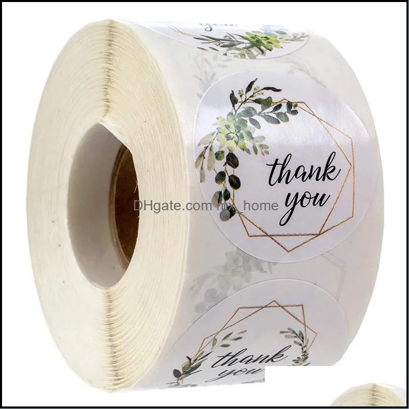500pcs r￳tulos redondos Obrigado Kraft Paper Packaging Adsether por Candy Dragee Gift Box Packing Bag Flor do casamento Agradece