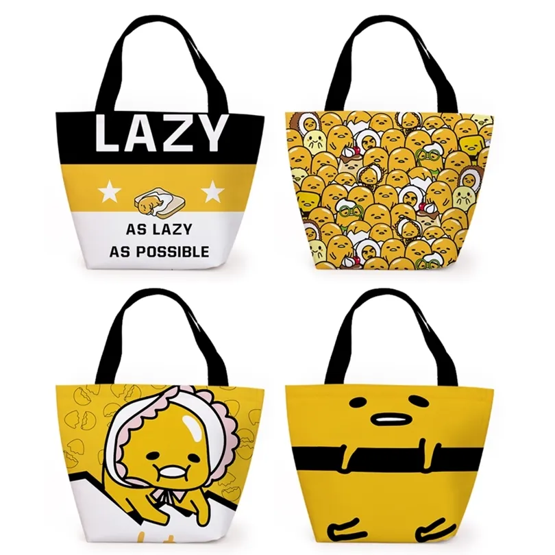 Gudetama Cartoon Cute Canvas Portable Lunch Bags Women Lunch Box Thermo Bag Office School Picnic Cooler Bag Bolsa Termica 201016