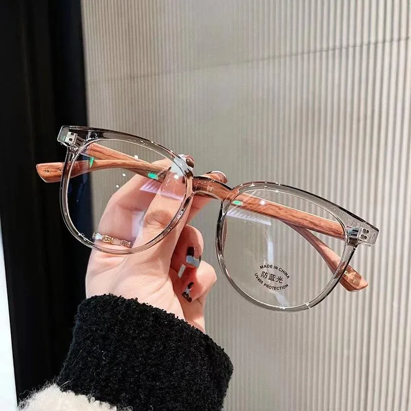 Moda Güneş Gözlüğü Çerçeveleri Anti Mavi Işık Gözlük Retro Ahşap Bacak Optik Çerçeve Eski Kadınlar Şeffaf Lens Reçete EyewearFashion