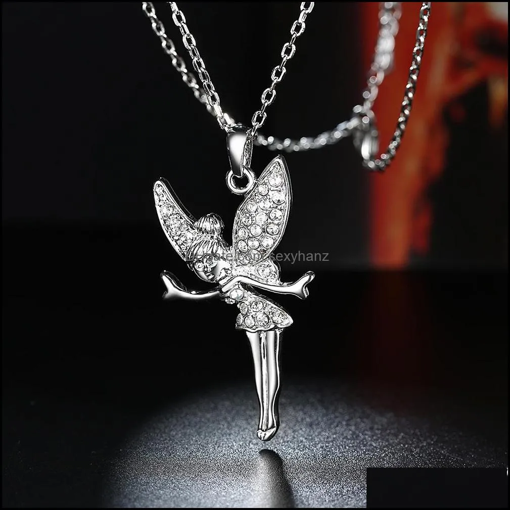 statement neclaces dancing angel girl long sweater chain pendant enamel maxi enamel dance fairy necklace inlaid crystal cute jewelry-y