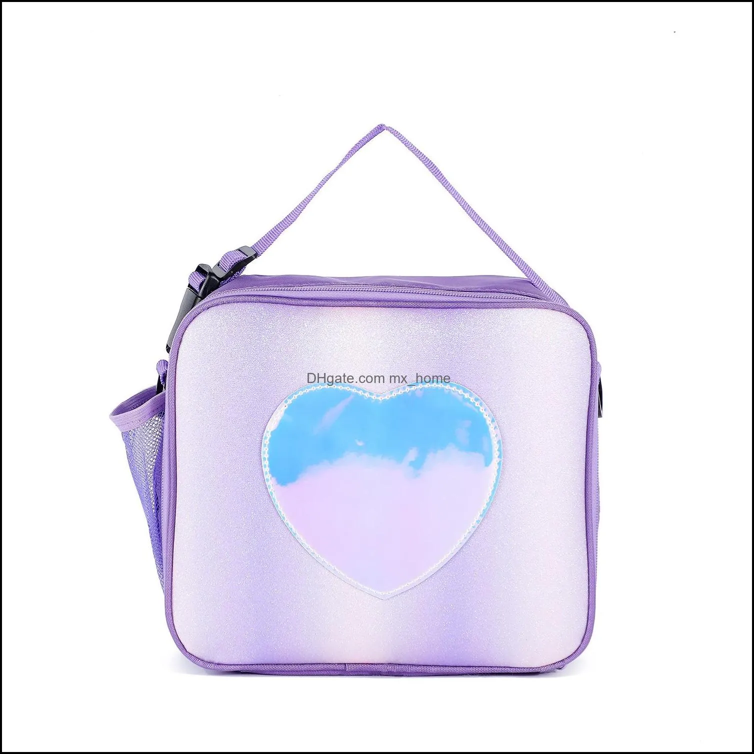 rainbow loving heart laser lunch bag portable bento pouch for children thermal insulated lunch box tote cooler bag shoulder bag